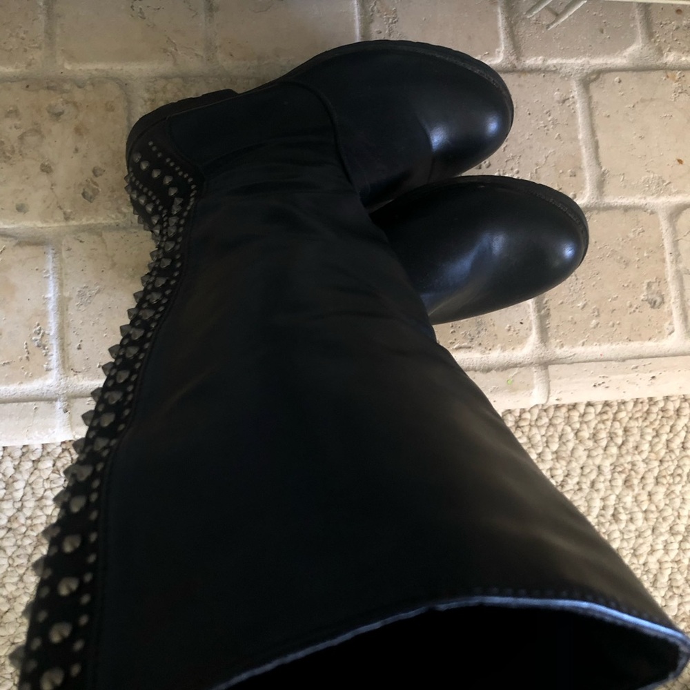 Black Studded Knee-High Boots - Picture 5 of 13